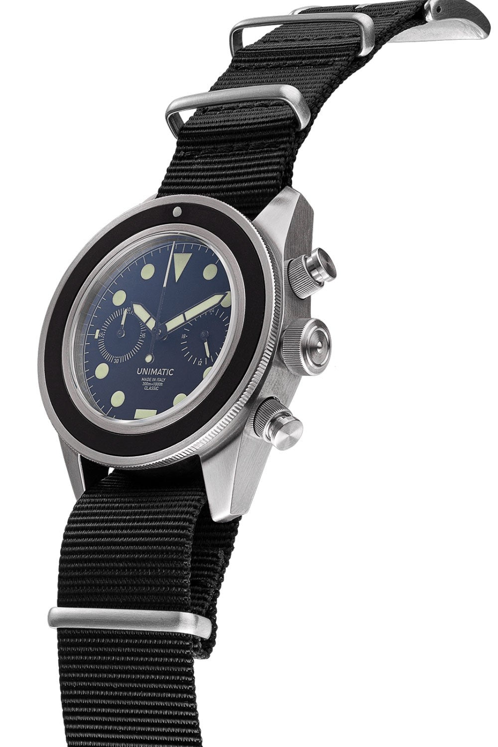 Unimatic Modello Tre UC-3 Classic Chronograph 40mm Black Dial & Nato Strap UC-3