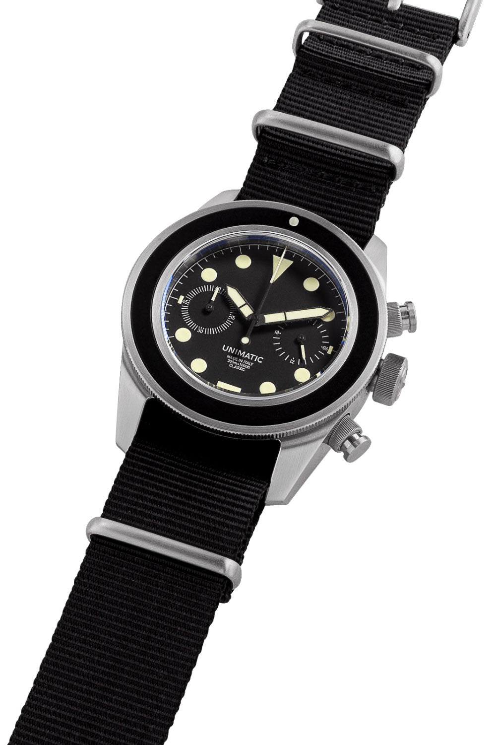 Unimatic Modello Tre UC-3 Classic Chronograph 40mm Black Dial & Nato Strap UC-3