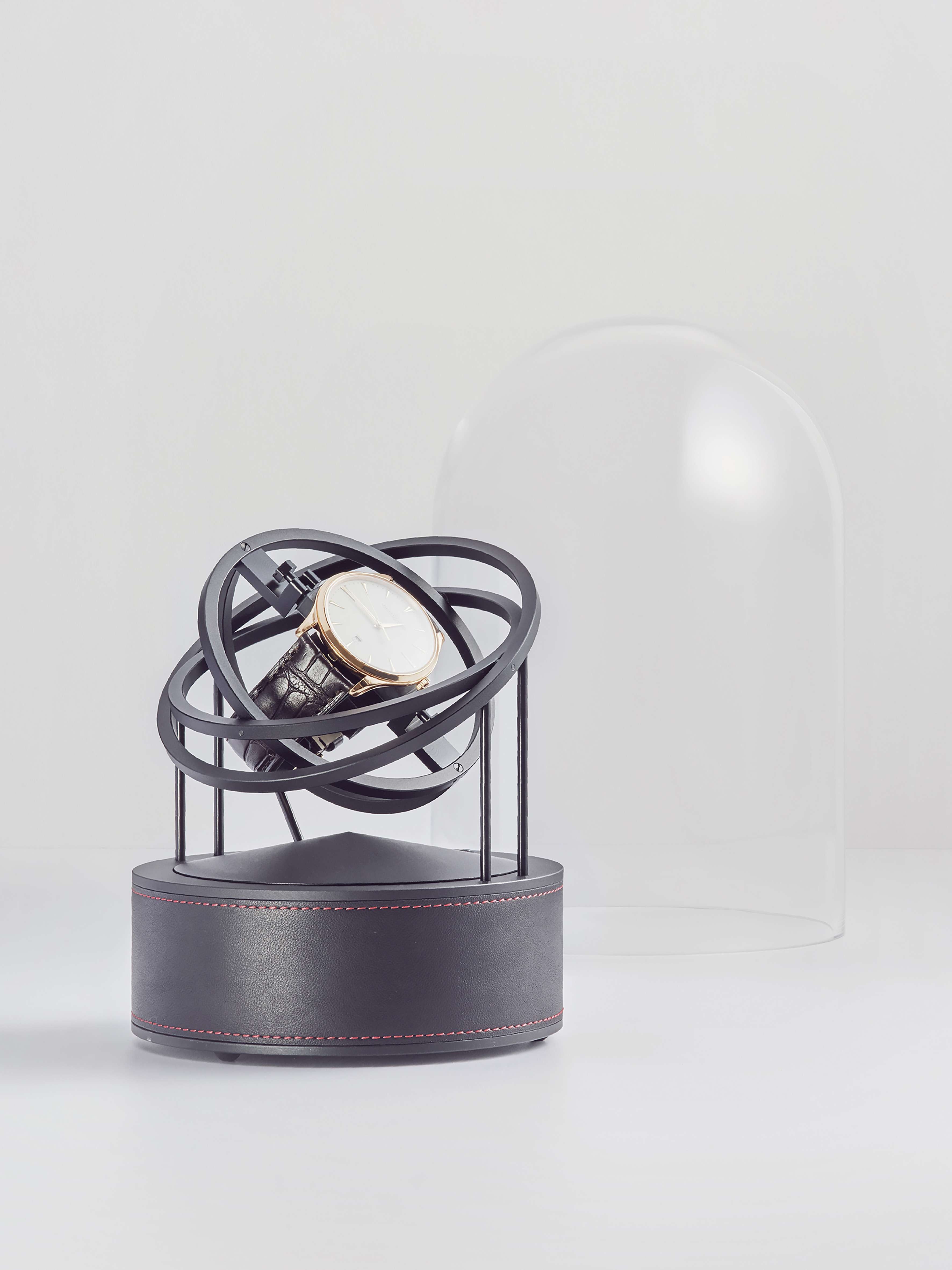 Bernard Favre - Planet Double-Axis Winder Black Rings, Leather & Red Stitching 101010