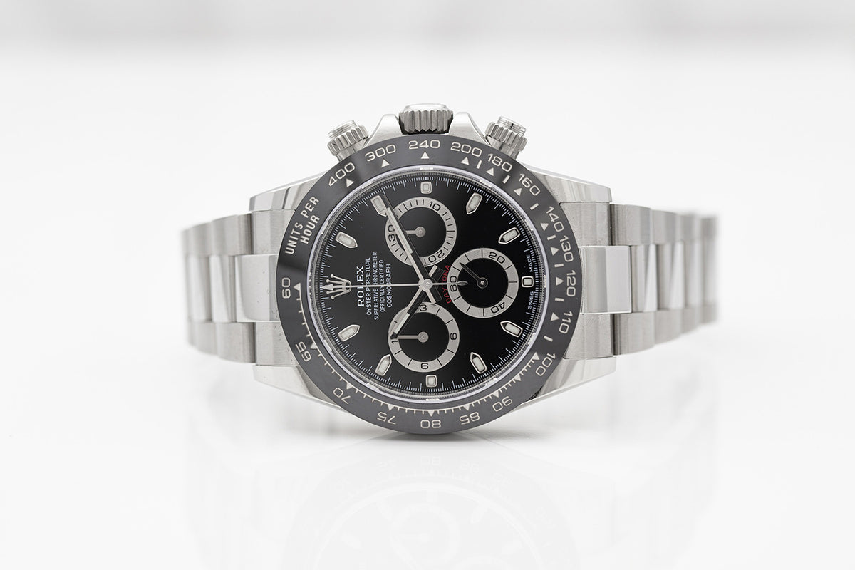 BEGAGNAD Rolex Daytona 40mm kronograf med svart urtavla och stål 116500LN