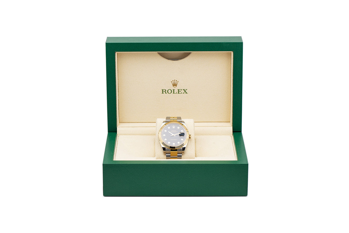 SOLD - PRE-OWNED Rolex Datejust 41mm Two Tone Black Diamond & Yellow Gold Oyster Bracelet 126333