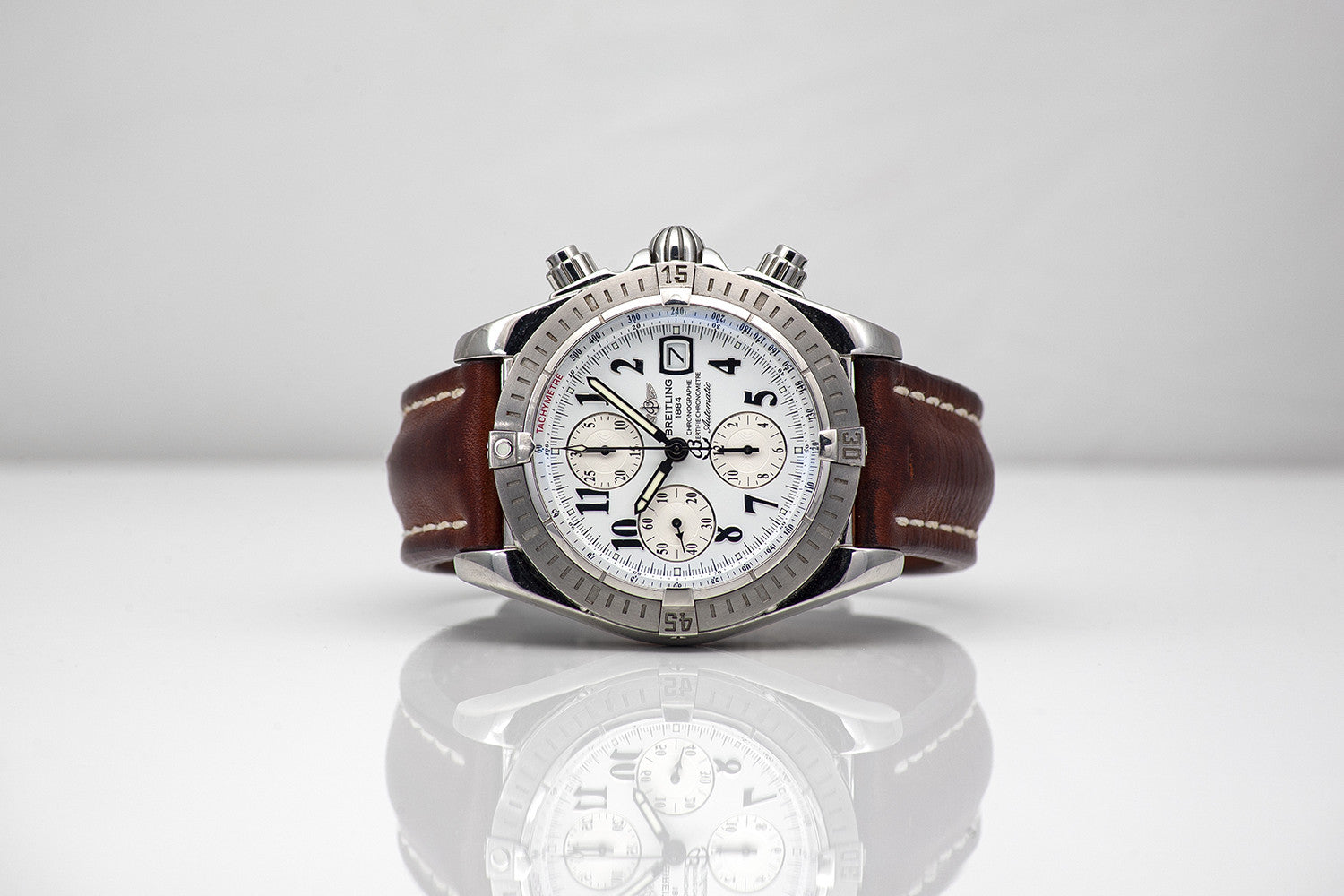 SOLD - PRE-OWNED Breitling Chronomat Evolution White & Leather A13356