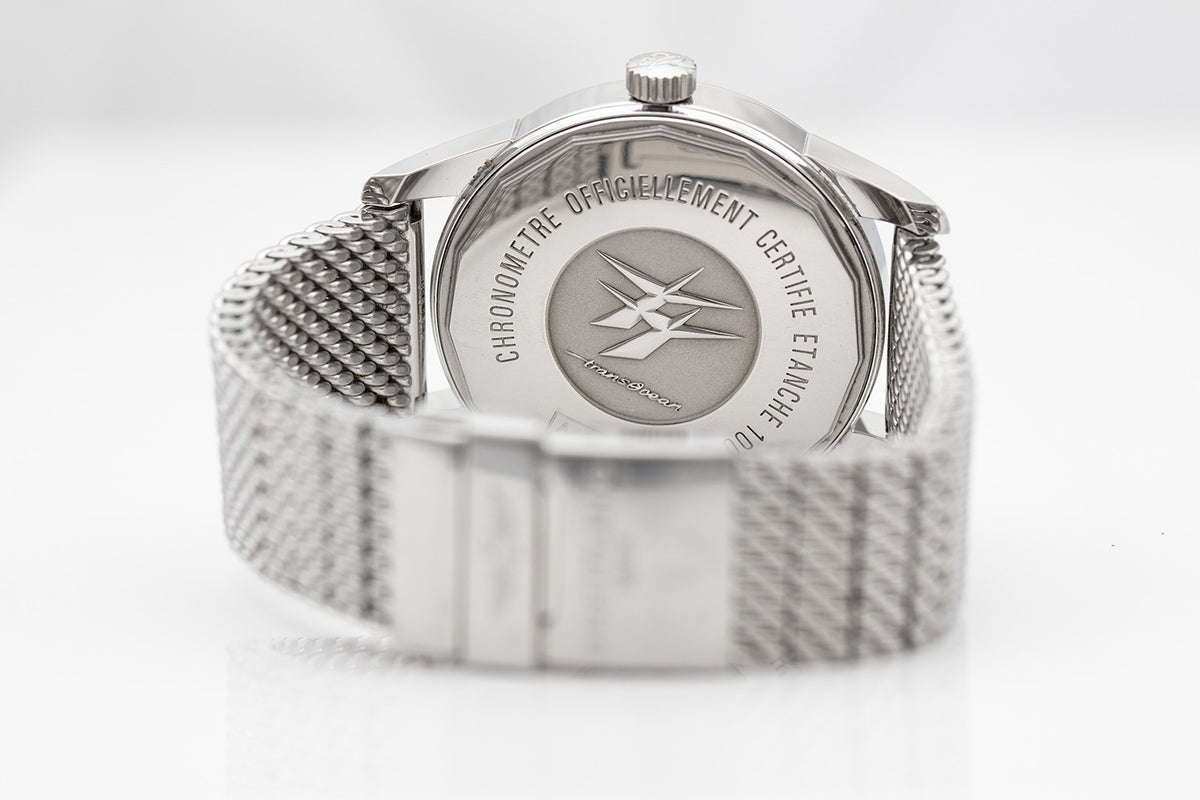 SOLD - PRE-OWNED Breitling Transocean Day-Date Automatic 43mm Silver & Steel A4531012/G751/154A