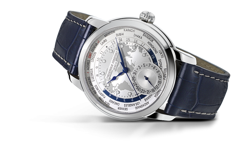 Frederique Constant Manufacture Worldtimer 42 mm Black leather Strap FC-718WM4H6