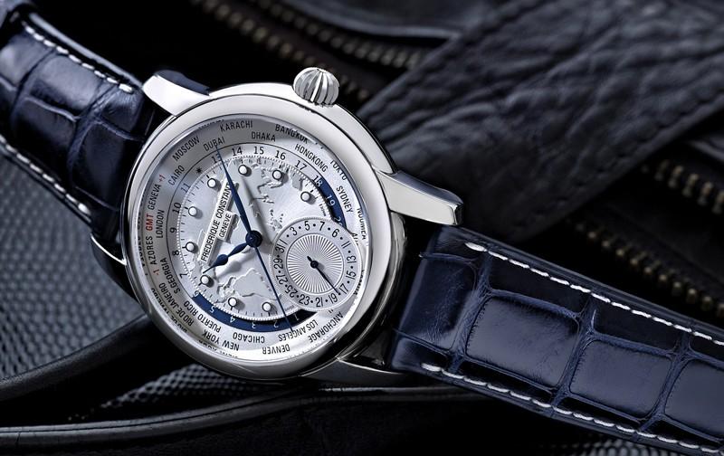 Frederique Constant Manufacture Worldtimer 42 mm Black leather Strap FC-718WM4H6
