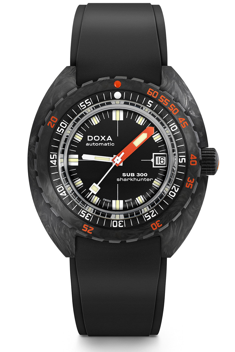 DOXA - Sub 300 Carbon Sharkhunter Svart & Gummiband 821.10.101.20