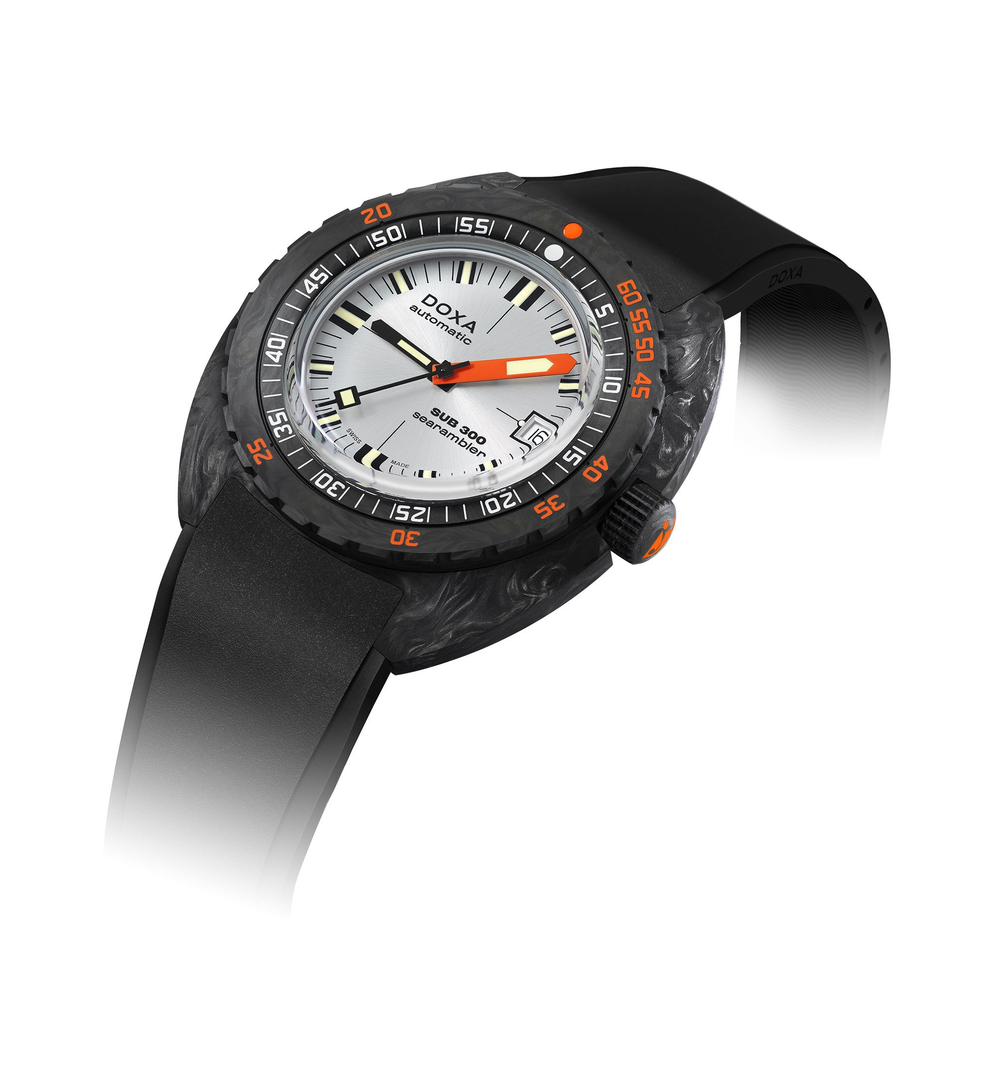 DOXA - Sub 300 Carbon Searambler Silver & Rubber Strap