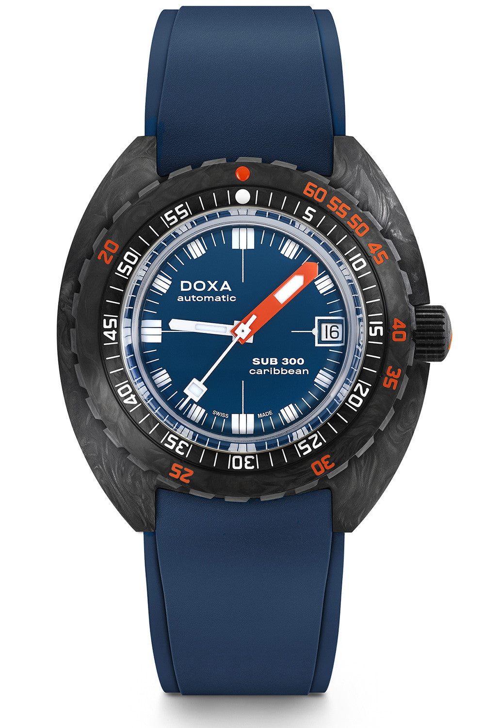 PRE-OWNED DOXA Sub 300 Carbon Caribbean Navy Blue & Rubber Strap 822.70.201.20