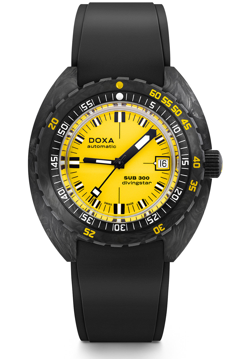 DOXA - Sub 300 Carbon Divingstar Yellow & gummiband 822.70.361.20