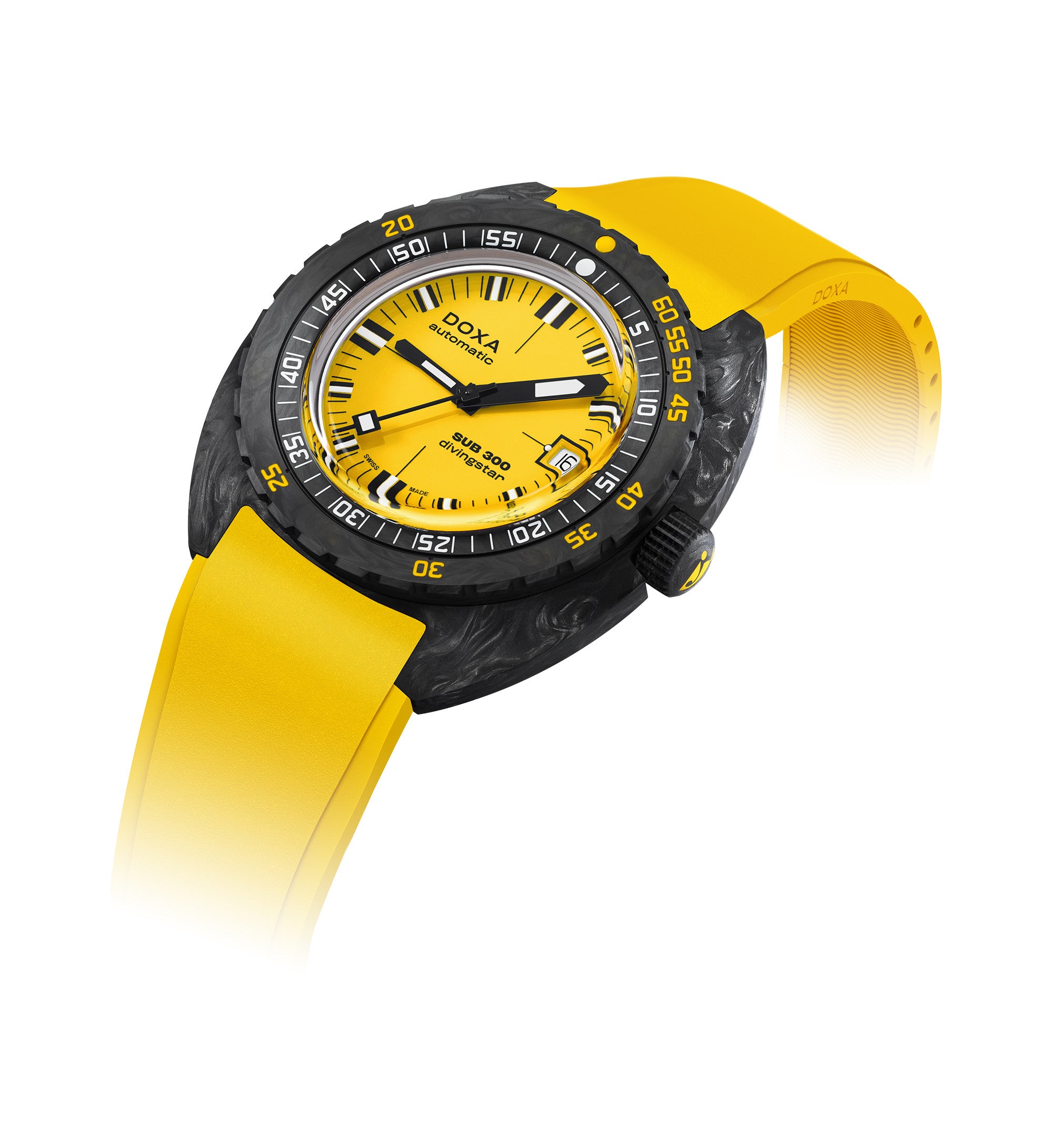 DOXA - Sub 300 Carbon Divingstar Yellow & gummiband 822.70.361.31