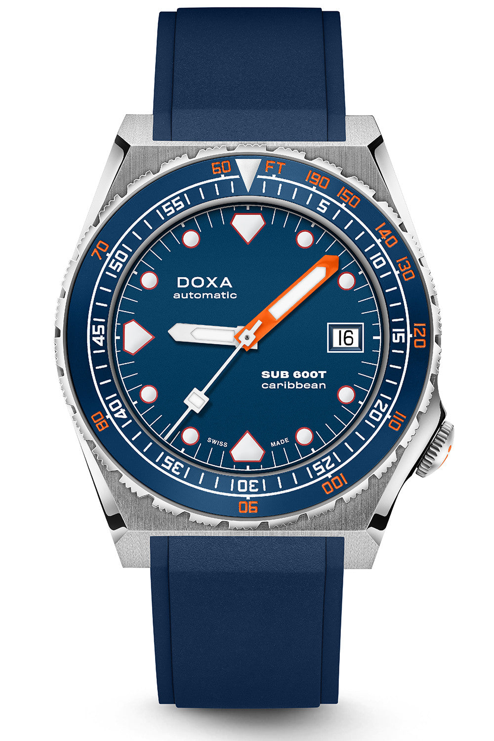 DOXA - Sub 600T Caribbean Ceramic Inlay Navy Blue & Rubber Strap 861.10.201.32