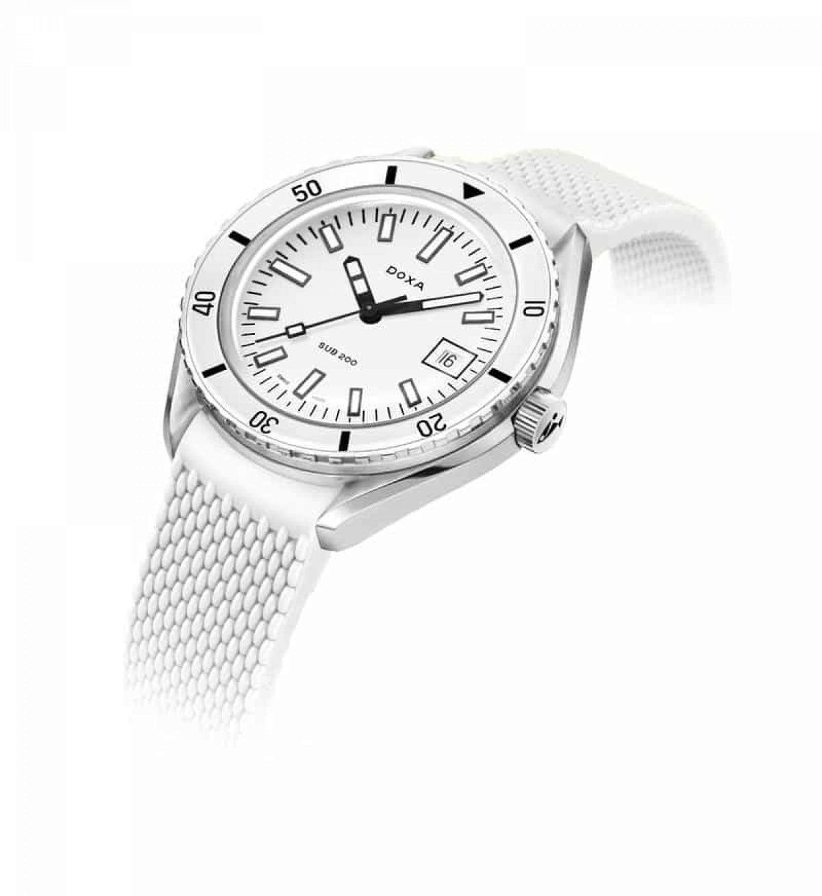 DOXA - SUB 200 Whitepearl Vit & Gummiarmband 799.10.011.23