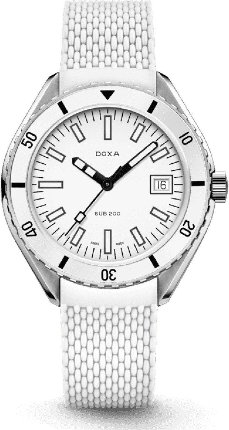 DOXA - SUB 200 Whitepearl Vit & Gummiarmband 799.10.011.23