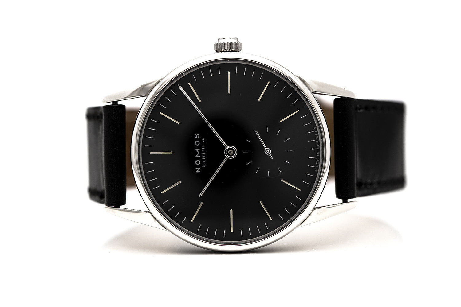 PRE-OWNED Nomos Orion 35 mm Manuell Black Steel Leather 307