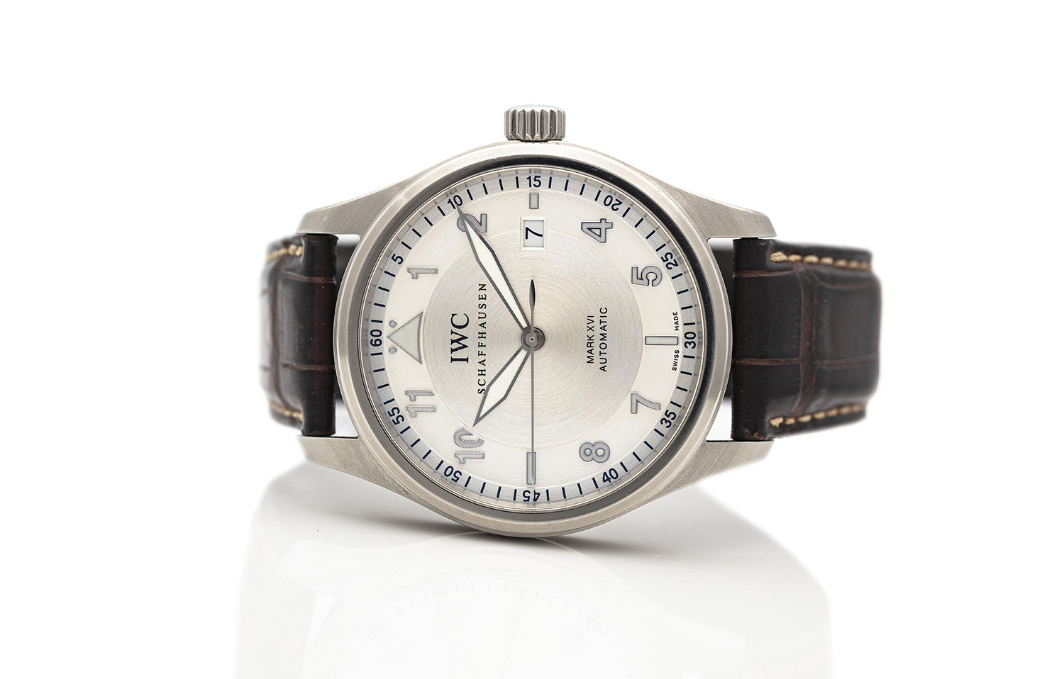 SOLD - PRE-OWNED IWC Mark XVI Spitfire Automatic 39 mm Silver & Leather strap IW325502