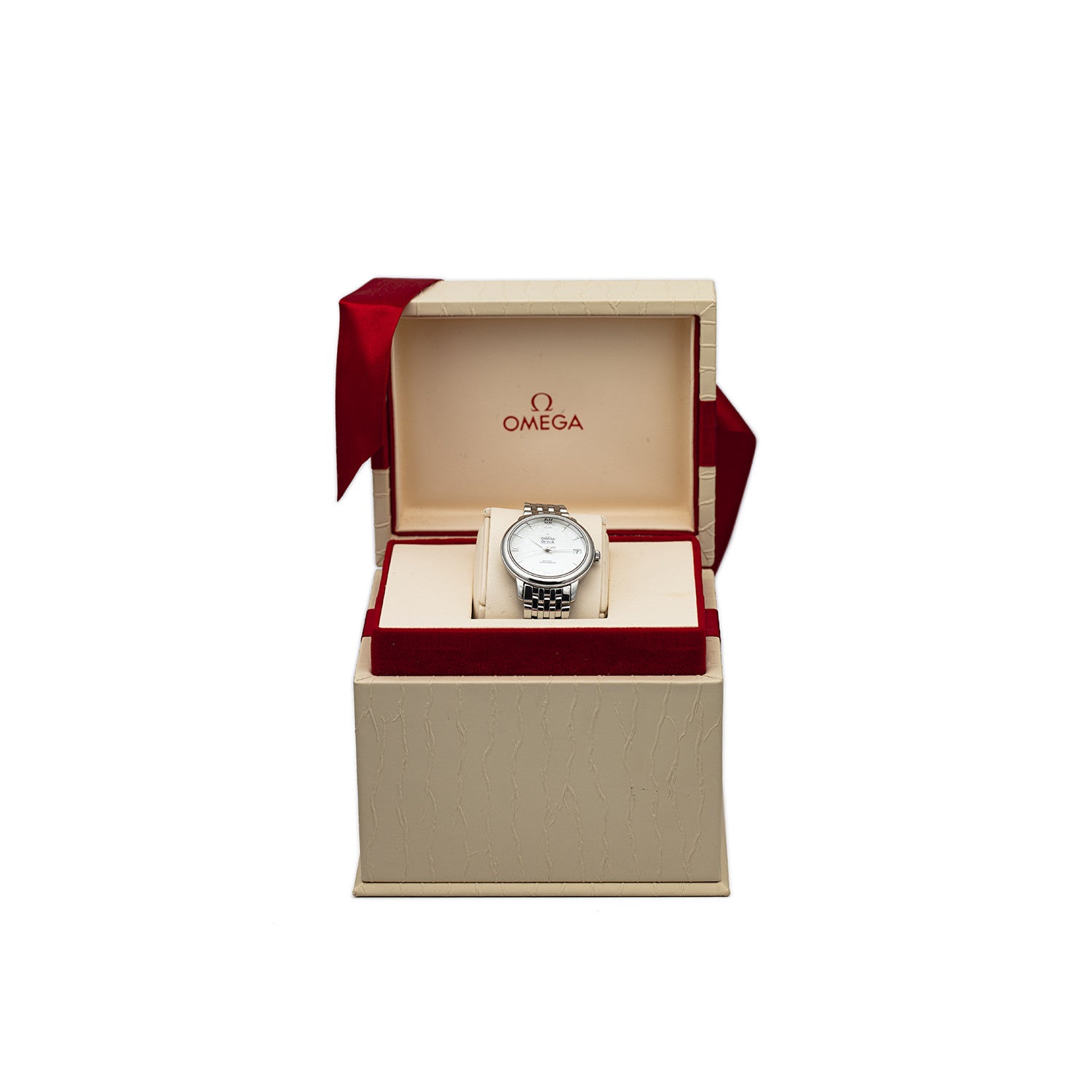 PRE-OWNED OMEGA De Ville Prestige Co-Axial Stainless Steel Mother of Pearl  Ref 4241033200500