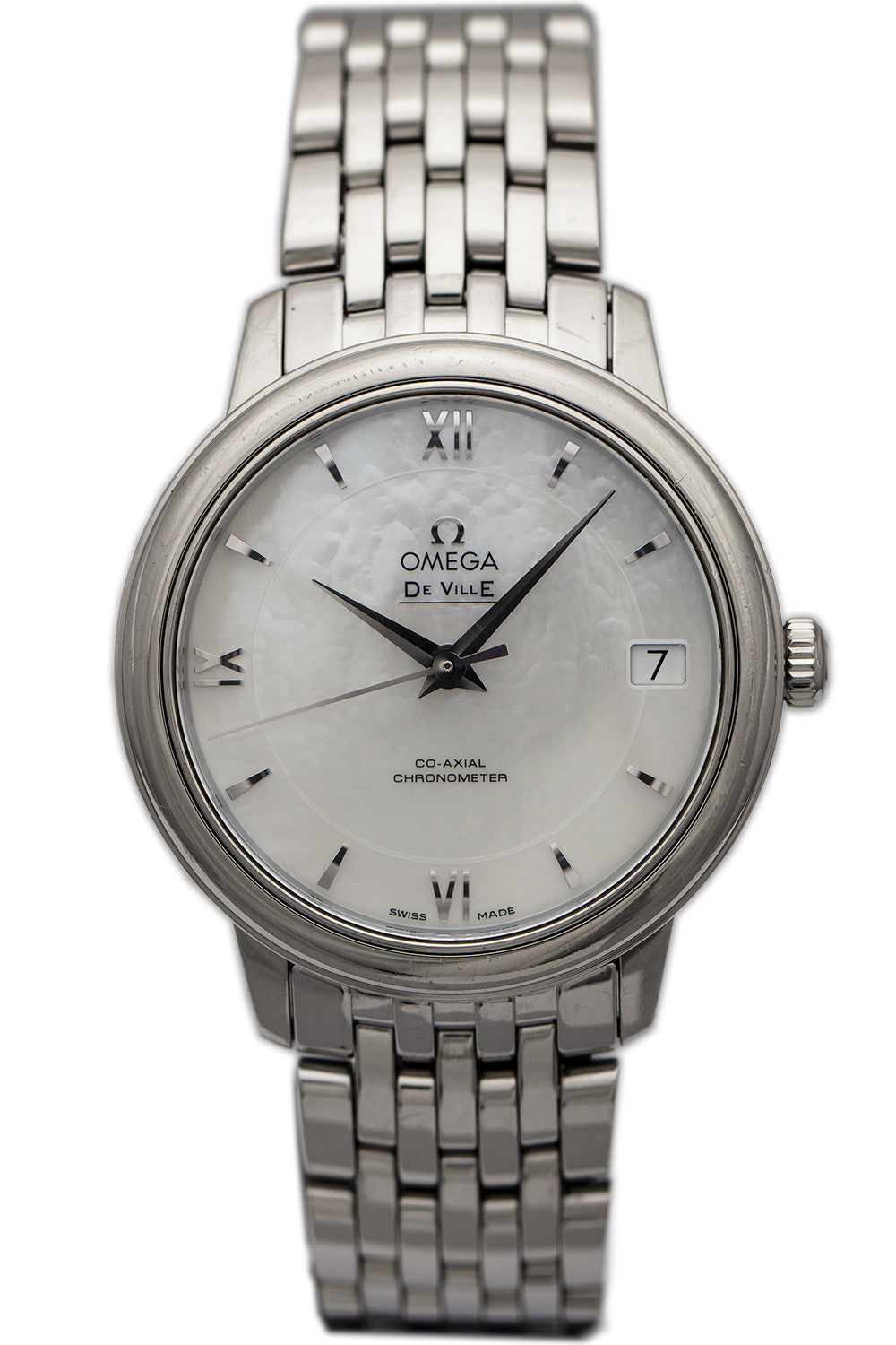 PRE-OWNED OMEGA De Ville Prestige Co-Axial Stainless Steel Mother of Pearl  Ref 4241033200500