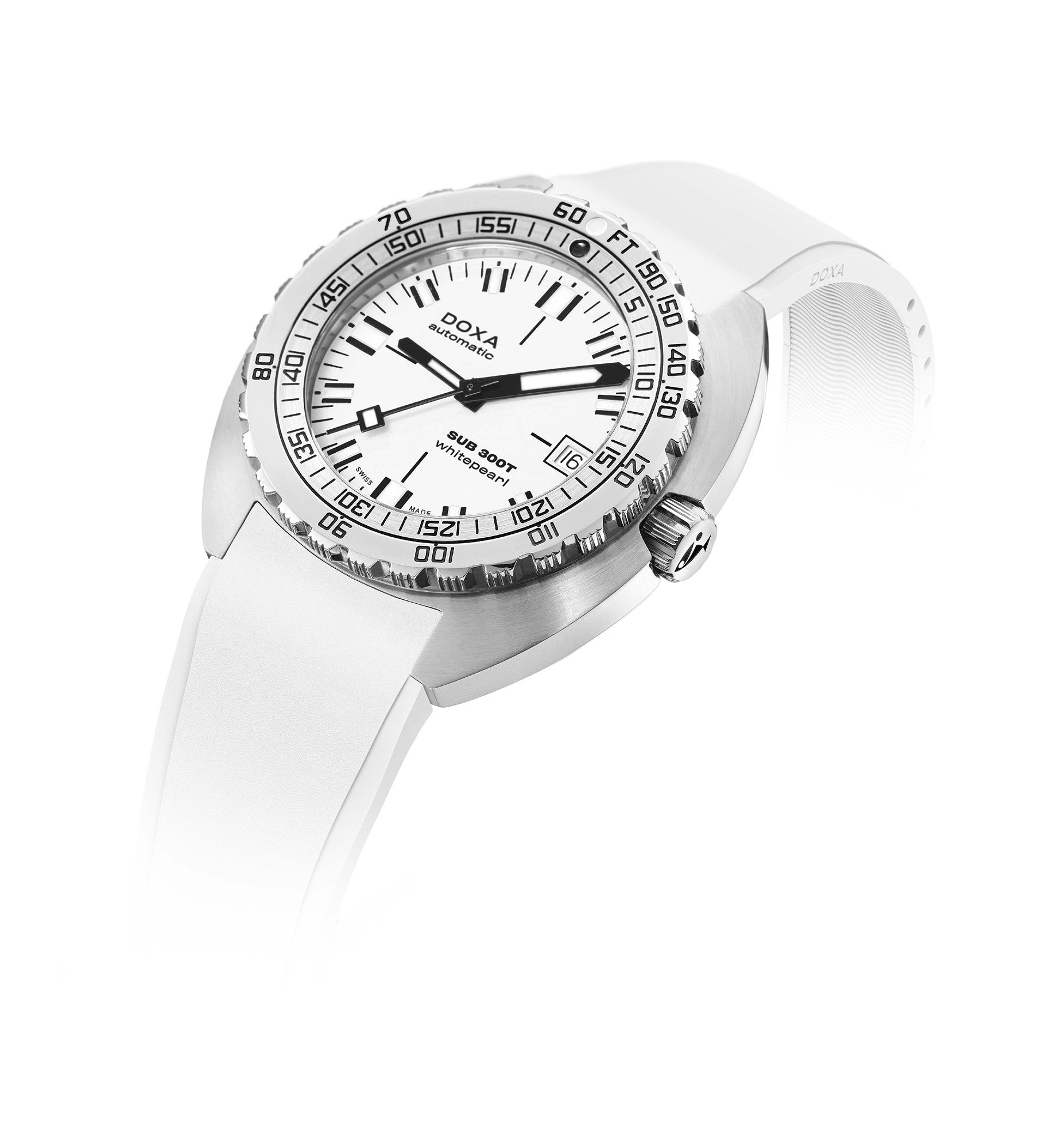 DOXA SUB 300T Whitepearl Vit & Gummiarmband 840.10.011.23