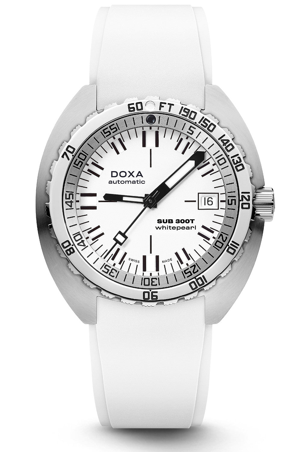 DOXA SUB 300T Whitepearl Vit & Gummiarmband 840.10.011.23