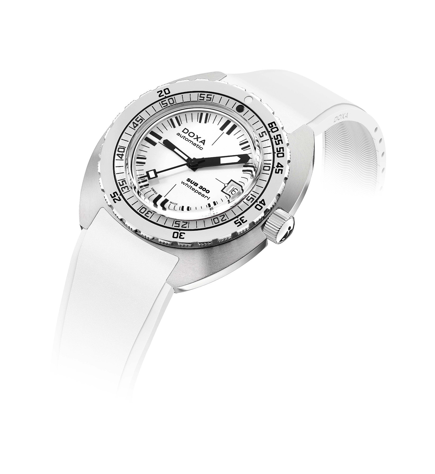 DOXA - Sub 300 Whitepearl White & Gummiband 821.10.011.23