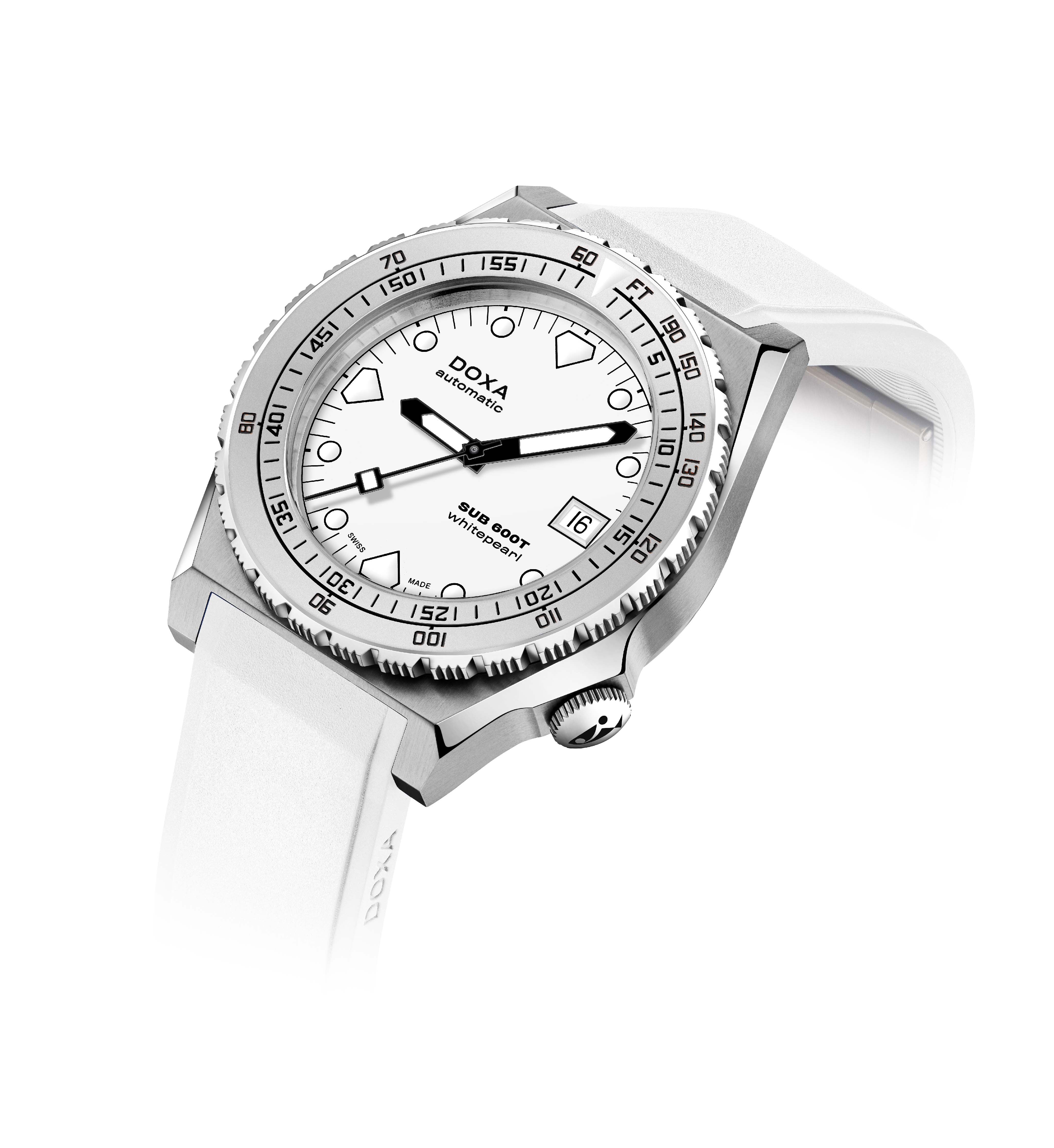 DOXA - Sub 600T Whitepearl Vit & Gummiarmband 862.10.011.23