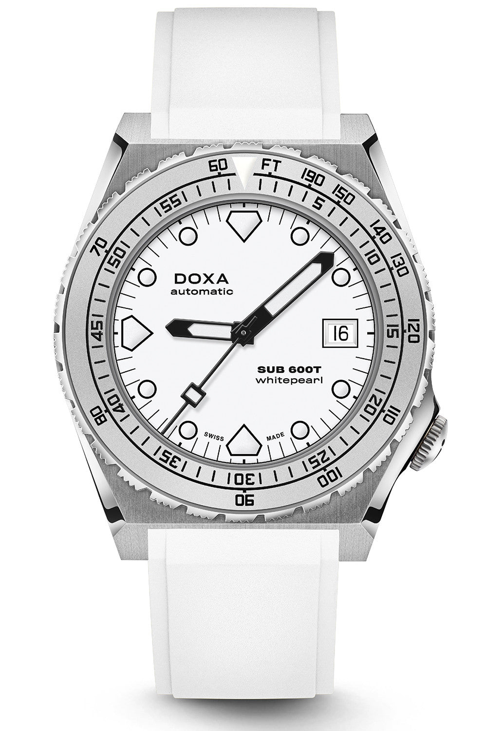 DOXA - Sub 600T Whitepearl Vit & Gummiarmband 862.10.011.23