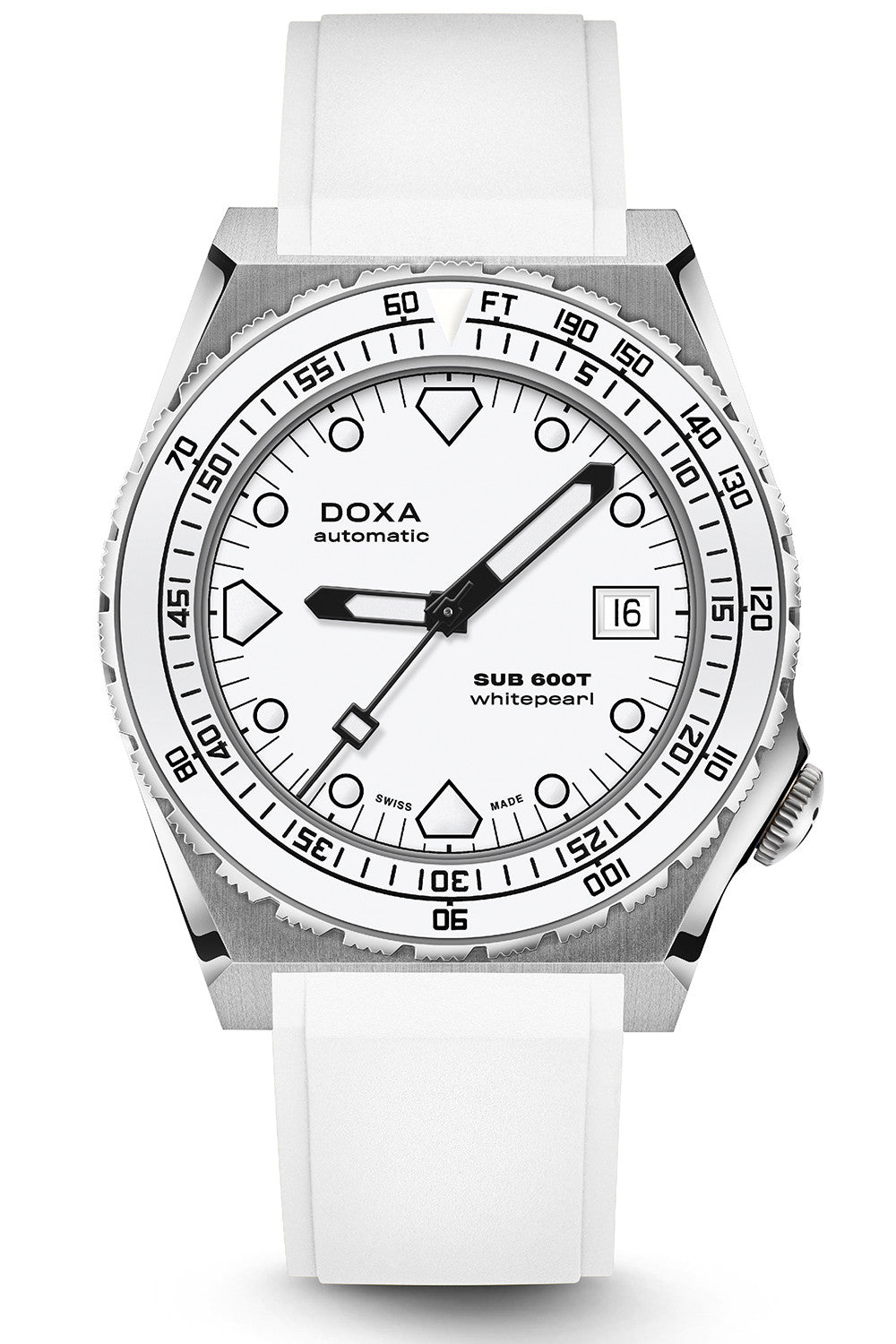 DOXA - Sub 600T Whitepearl Ceramic Inlay White & Rubber Strap 861.10.011.23
