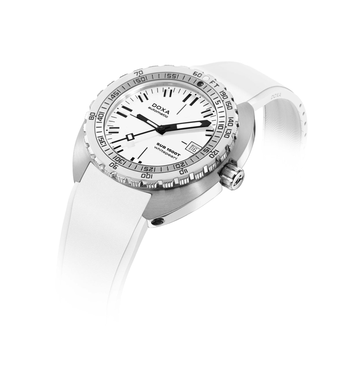 DOXA - Sub 1500T Whitepearl Vit & Gummiband 883.10.011.23