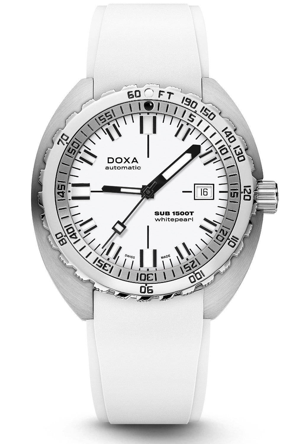 DOXA - Sub 1500T Whitepearl Vit & Gummiband 883.10.011.23