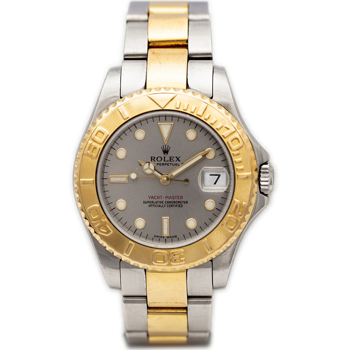 PRE-OWNED Rolex Yacht-Master Date 35 mm Silver, Steel & Gold Ref 168623