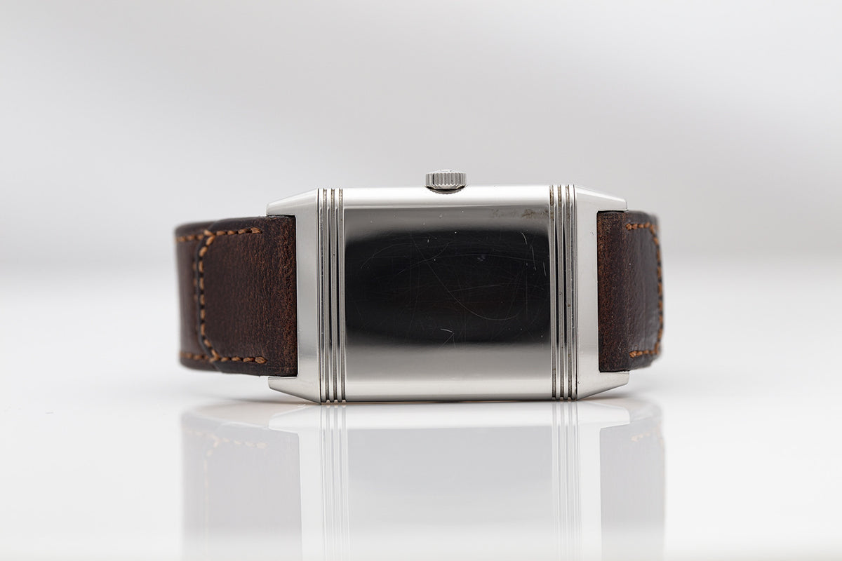 SÅLD – BEGAGNAD Jaeger-LeCoultre Reverso vit & läderarmband Q2438522
