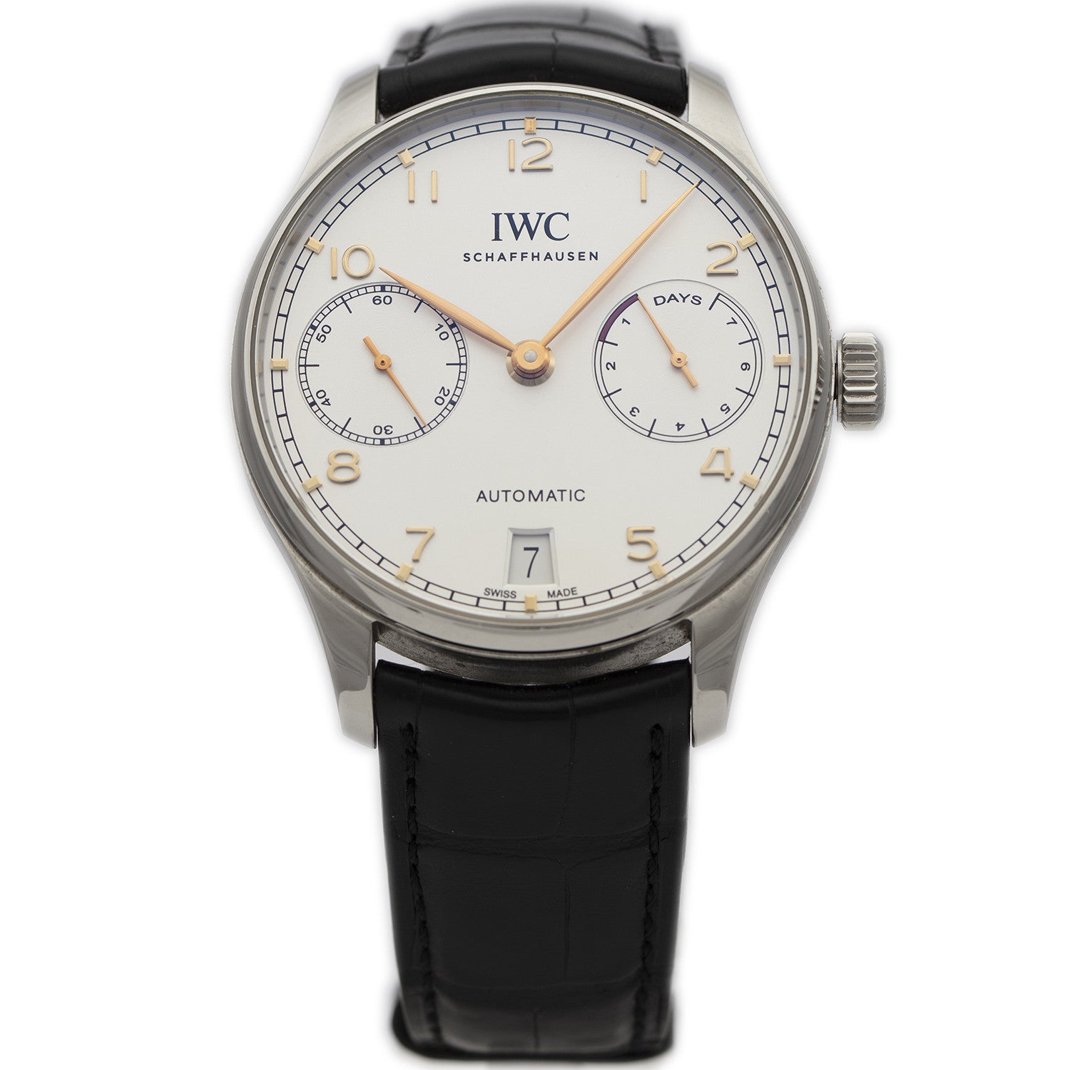 SÅLD - BEGAGNAD IWC Portuguese 7 Days Stål & Alligator Ref. IW500704