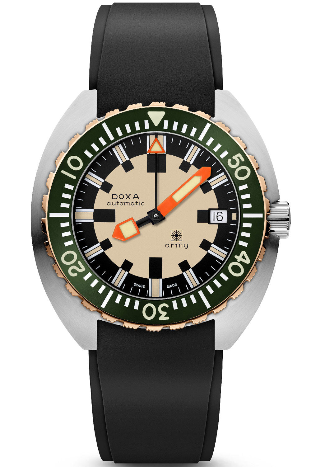 DOXA Army Green & Bronze Bezel, svart gummiband 785.60.031.20