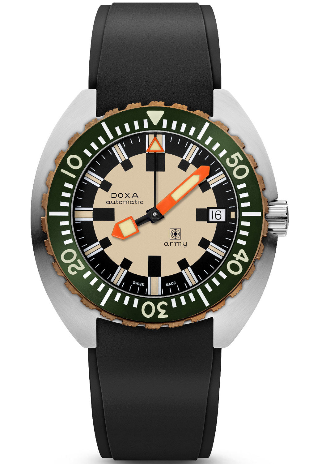 DOXA Army Green & Bronze Bezel, svart gummiband 785.60.031.20