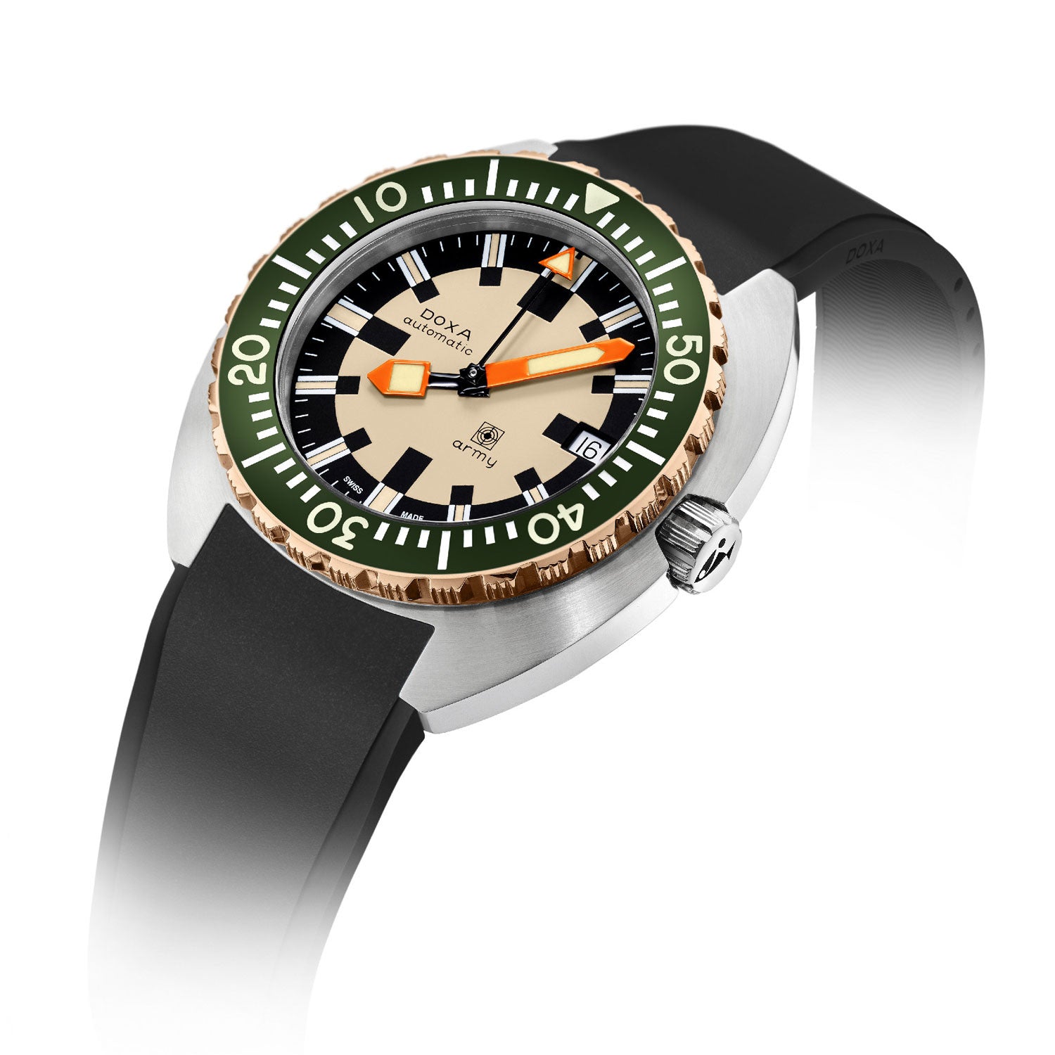 DOXA Army Green & Bronze Bezel, svart gummiband 785.60.031.20