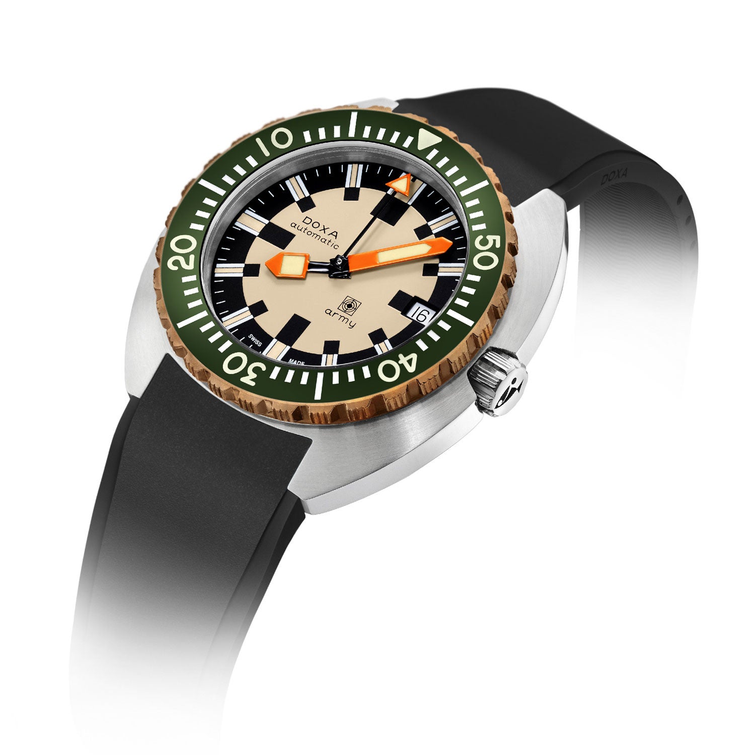 DOXA Army Green & Bronze Bezel, svart gummiband 785.60.031.20
