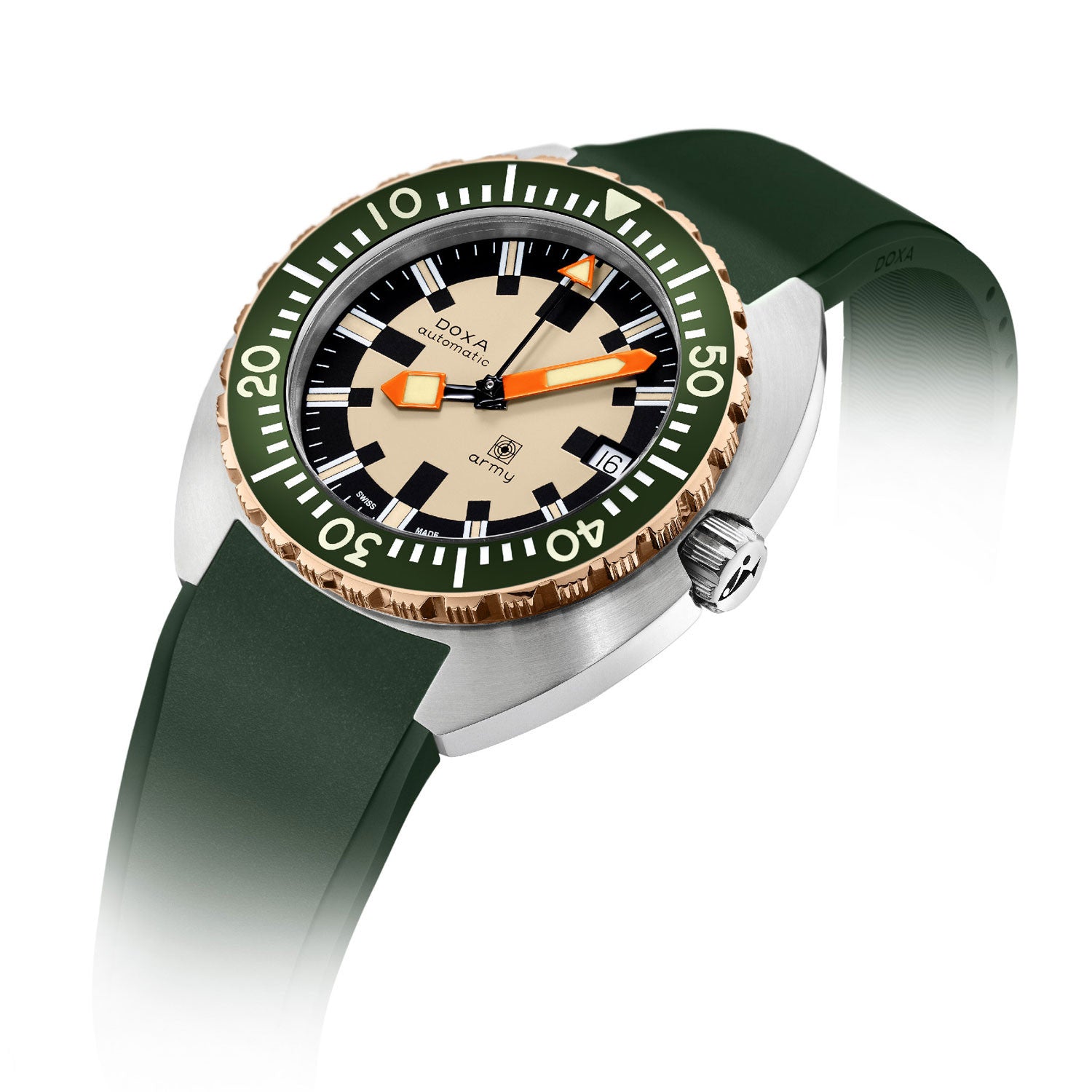 DOXA Army Green & Bronze Bezel, grön gummirem 785.60.031.26