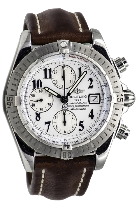 SOLD - PRE-OWNED Breitling Chronomat Evolution White & Leather A13356