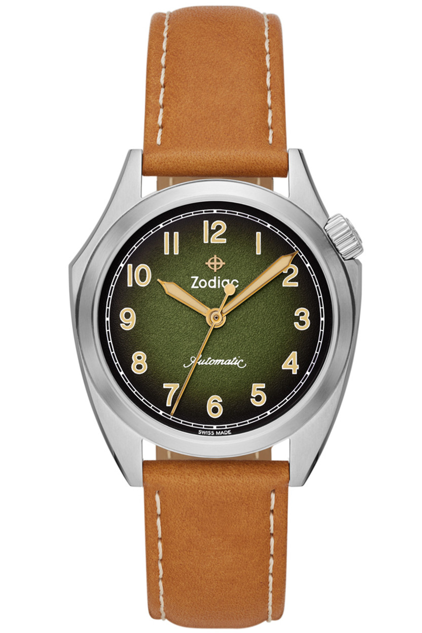 Zodiac Olympos STP 1-11 Swiss Automatic Three-Hand Brown Leather with Green dial ZO9713