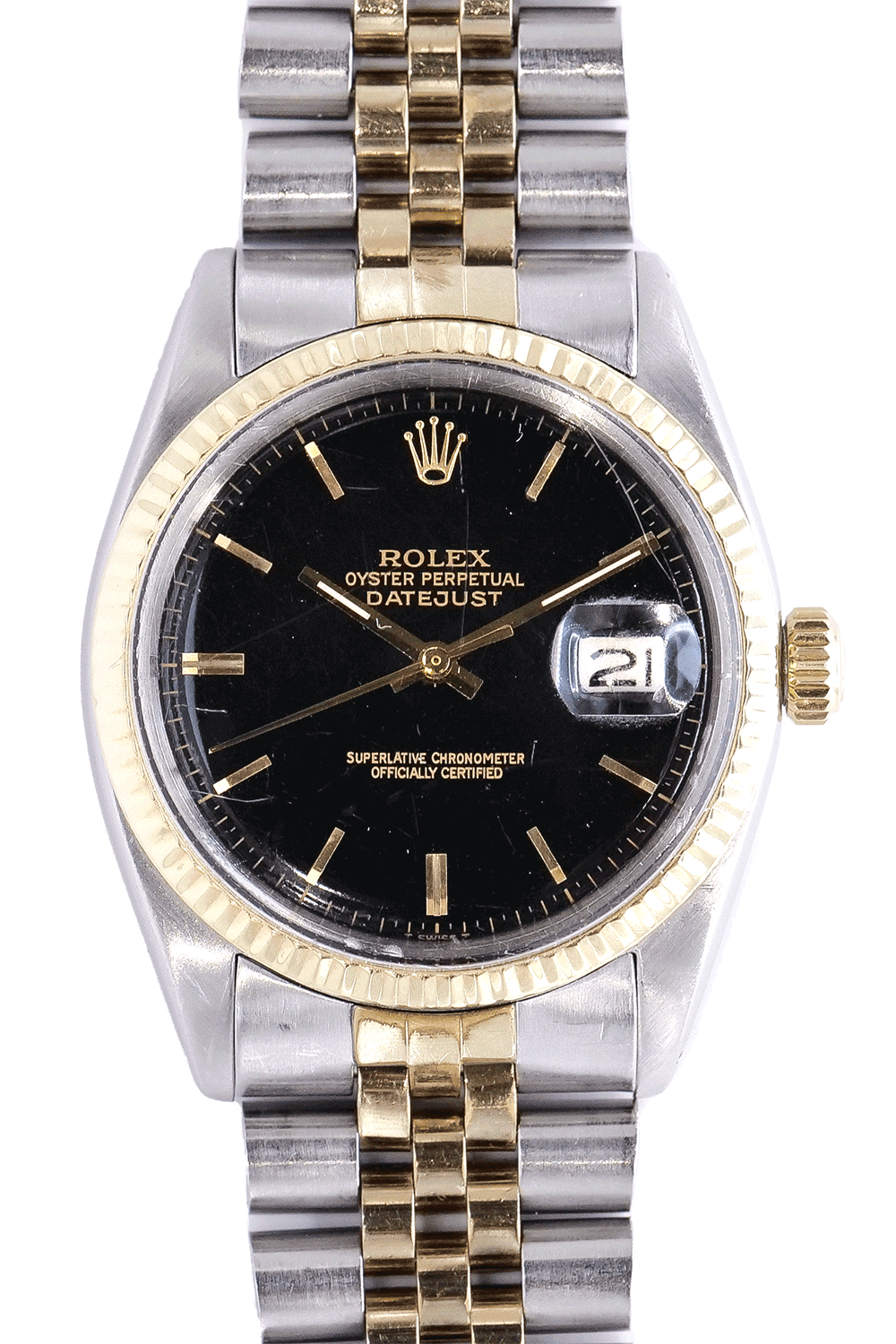 BEGAGNAD Rolex Datejust 36mm svart & jubileum tvåfärgad 1601