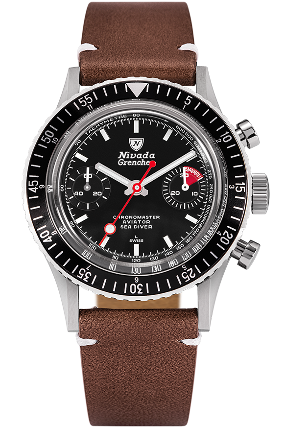 Nivada Grenchen Chronomaster 38mm Lollipop Manual Brown leather strap 86011M02