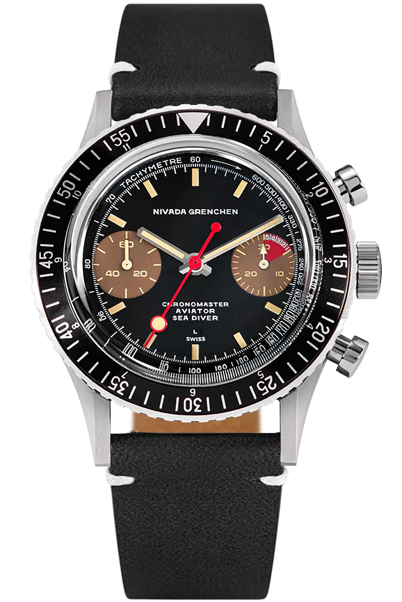Nivada Grenchen Lollipop Honey Manual Black Leather Strap 85008M15