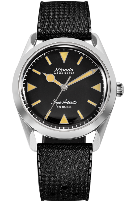 Nivada Grenchen Super Antarctic Black Cream Index & Rubber Strap 32024A01