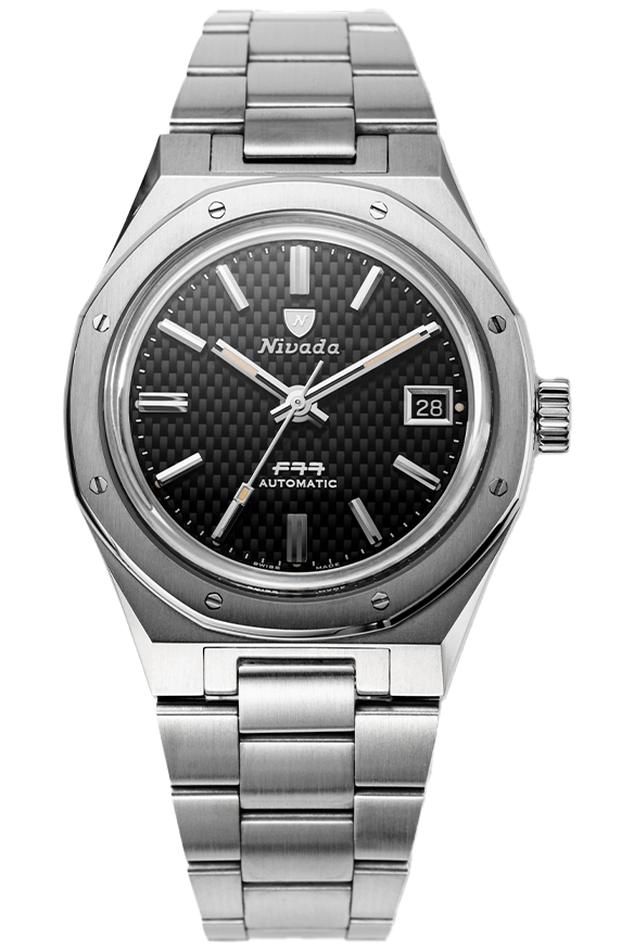 Nivada Grenchen F77 Automatic 37mm black with date & stainless steel 69000A77