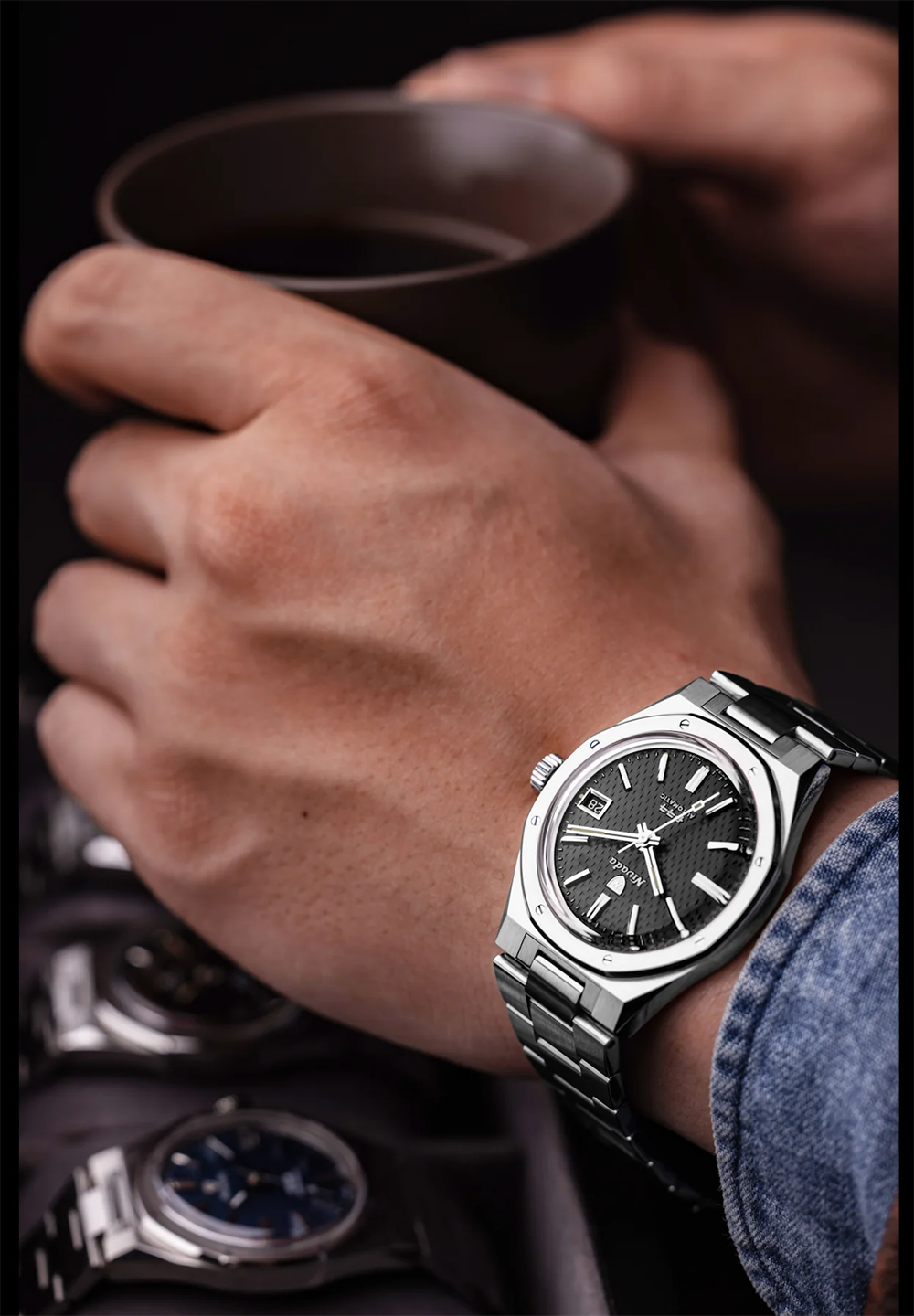 Nivada Grenchen F77 Automatic 37mm black with date & stainless steel 69000A77