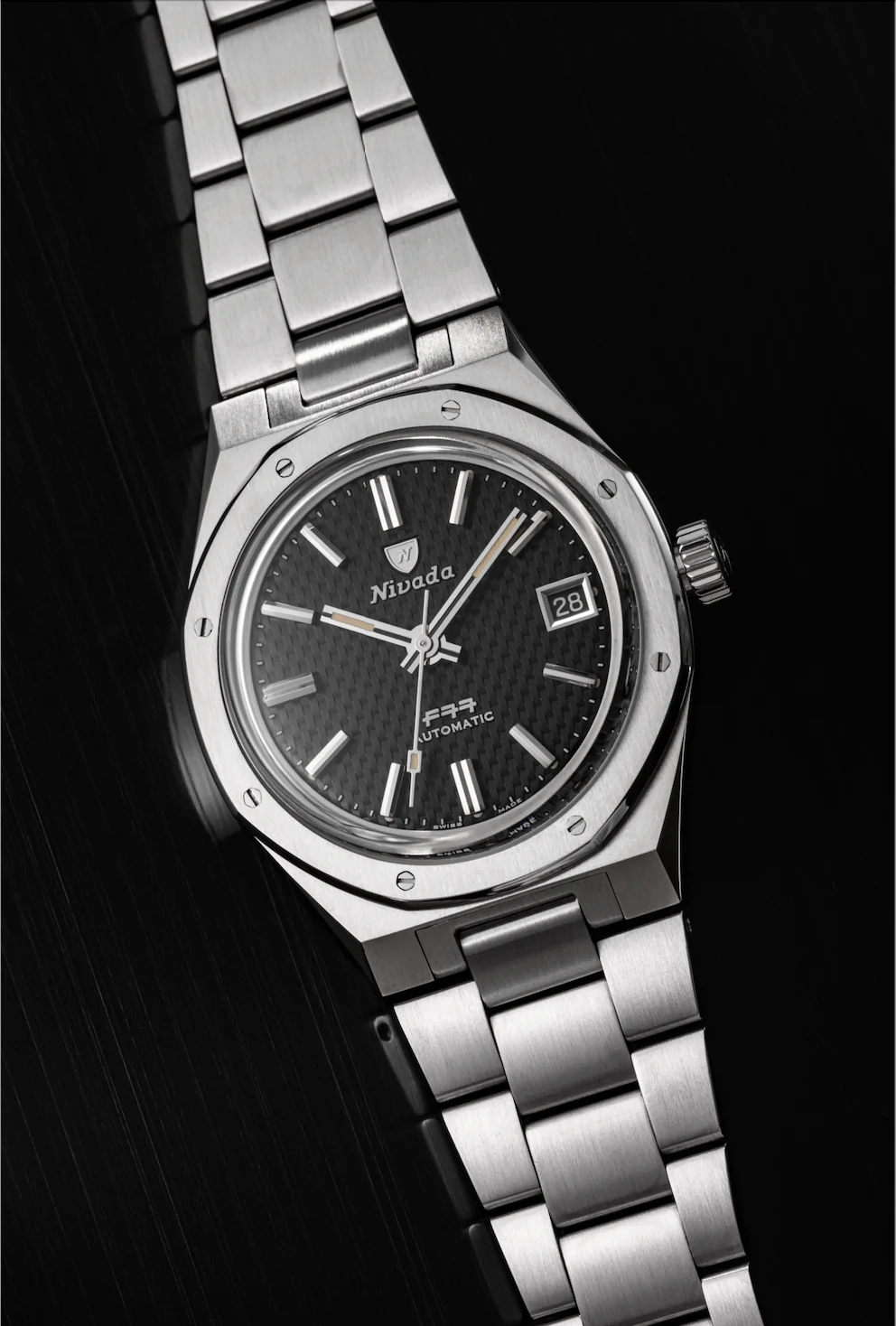 Nivada Grenchen F77 Automatic 37mm black with date & stainless steel 69000A77
