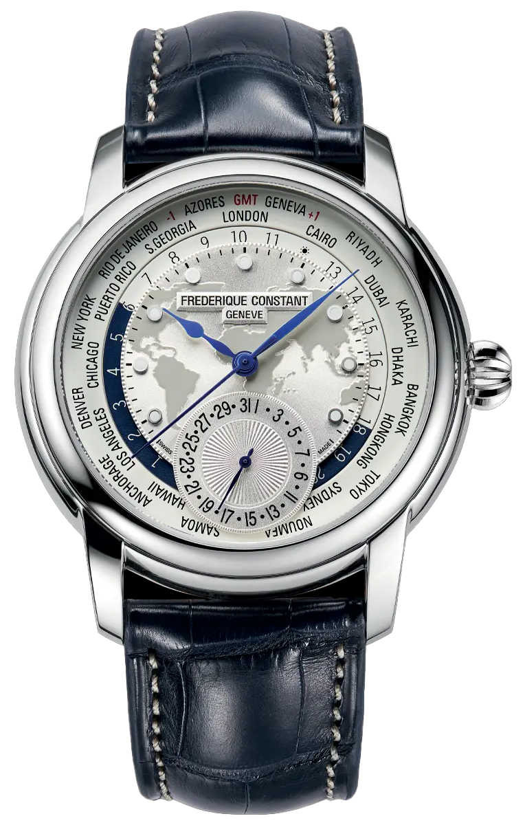Frederique Constant Manufacture Worldtimer 42 mm Black leather Strap FC-718WM4H6