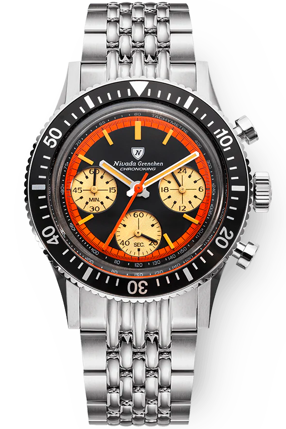 Nivada Grenchen Chronoking "Paul Newman" Orange & Beads Of Rice Bracelet 87034Q04