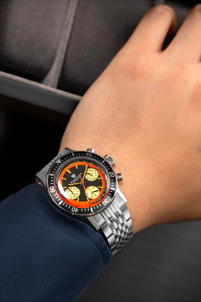 Nivada Grenchen Chronoking "Paul Newman" Orange & Beads Of Rice Bracelet 87034Q04