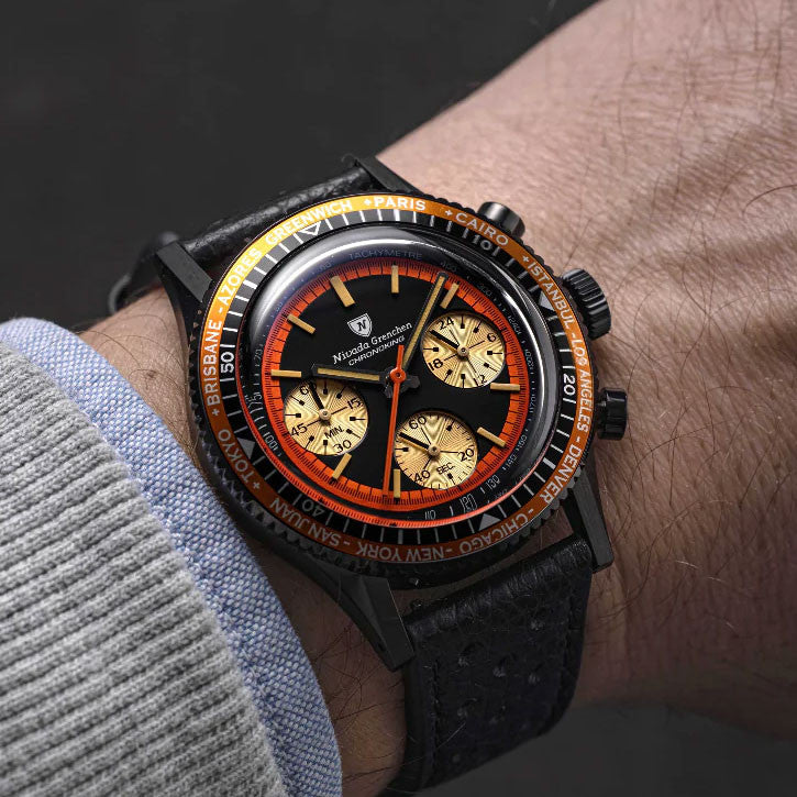 Nivada Grenchen Chronoking Mecaquartz Black & Beads of Rice 87041Q04